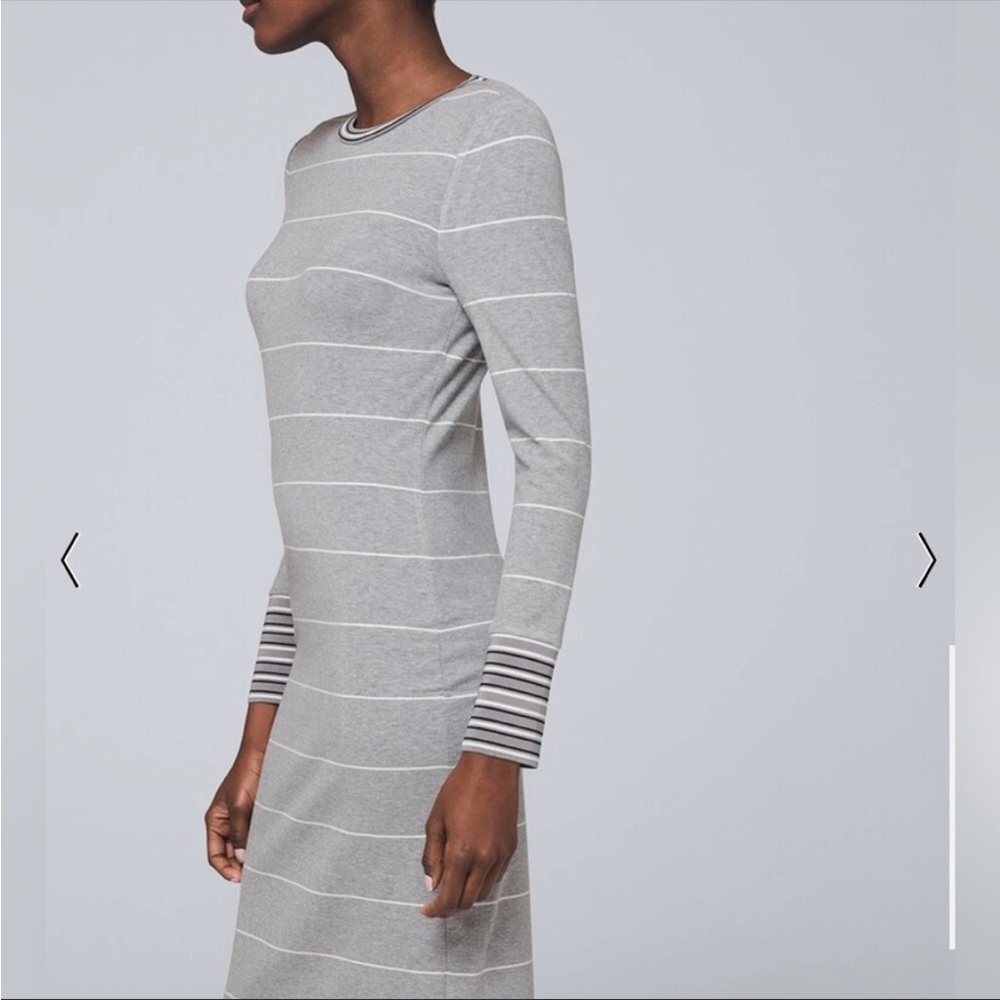 ⭐️NEW⭐️White House Black Market Long Sleeve Midi Stripe Dress With Sweater Trim - Picture 3 of 8